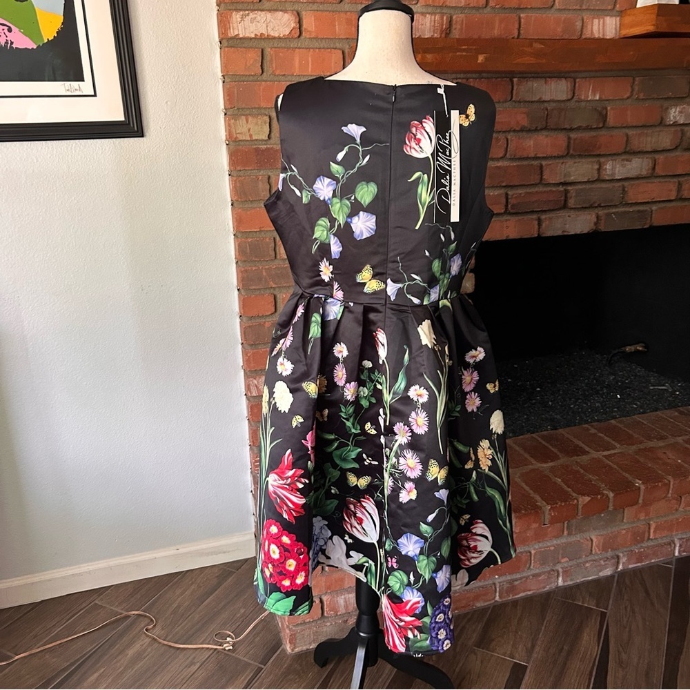 NWT Dalia MacPhee Cascading Floral Midi Dress in Black Sz L - Picture 7 of 9